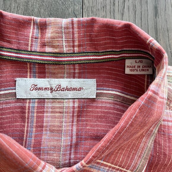 Tommy Bahama 100% Linen Plaid Button Up Shirt Short Sleeve Size L - Picture 2 of 6